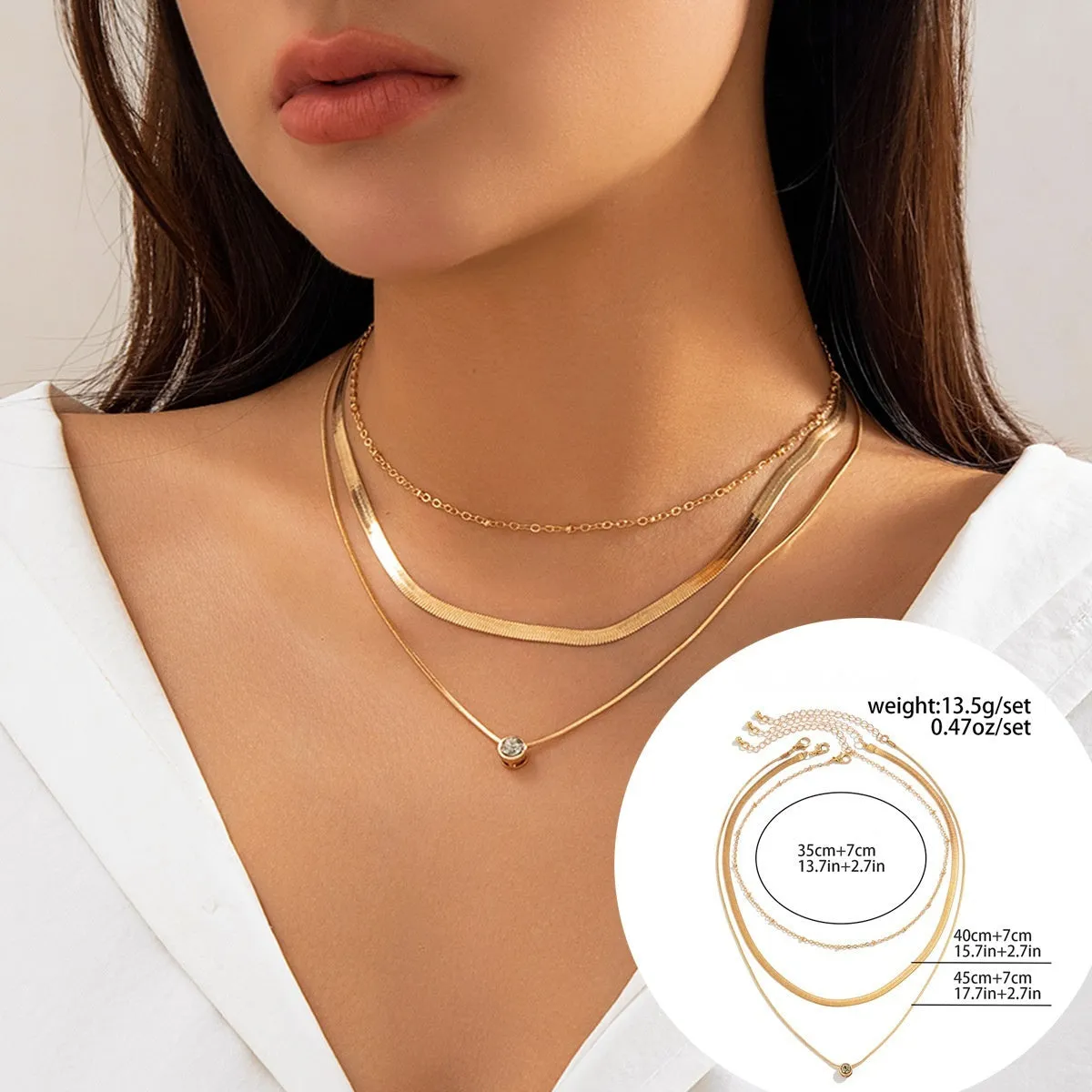Women heart shape alloy snake bone chain contrast colour necklace with round elements gold silver finish