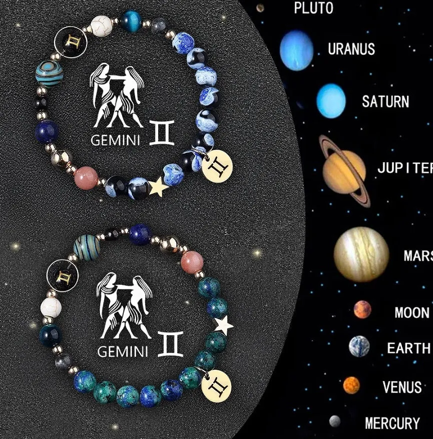 Two natural stone beaded bracelets for zodiac signs on a stretch cord.