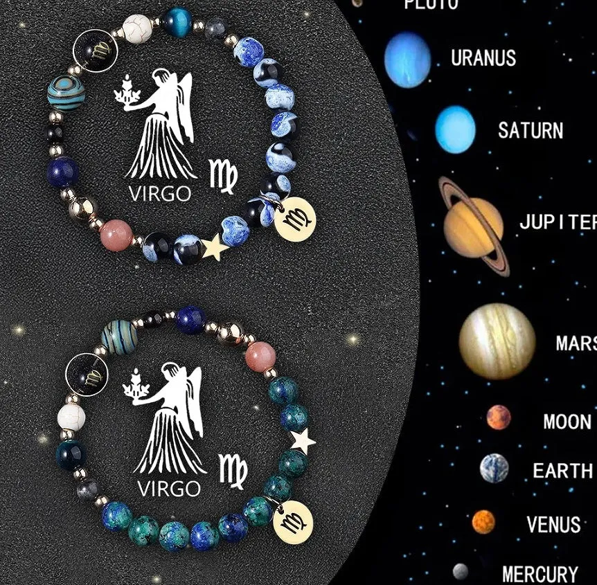 Two natural stone beaded bracelets for zodiac signs on a stretch cord.