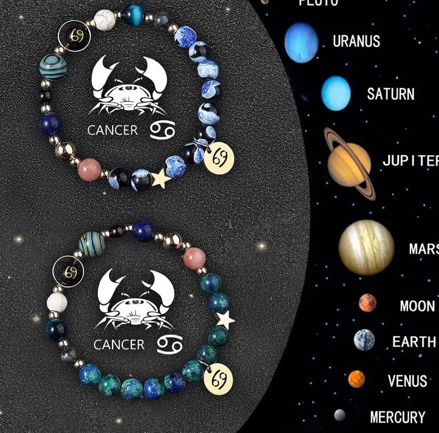 Two natural stone beaded bracelets for zodiac signs on a stretch cord.
