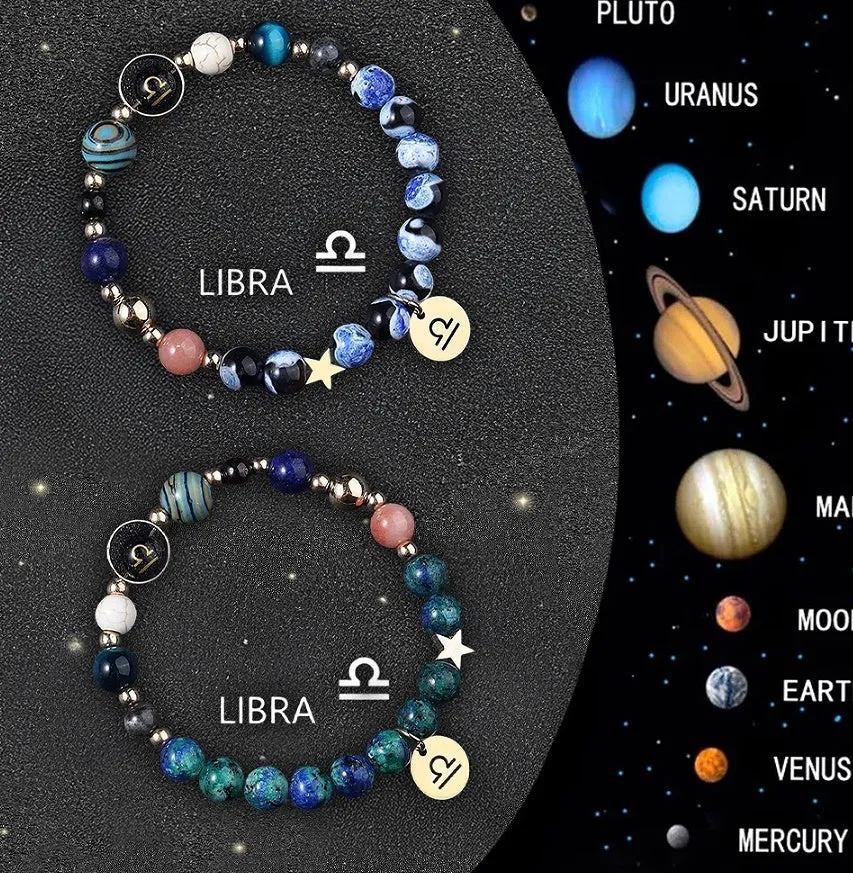 Two natural stone beaded bracelets for zodiac signs on a stretch cord.