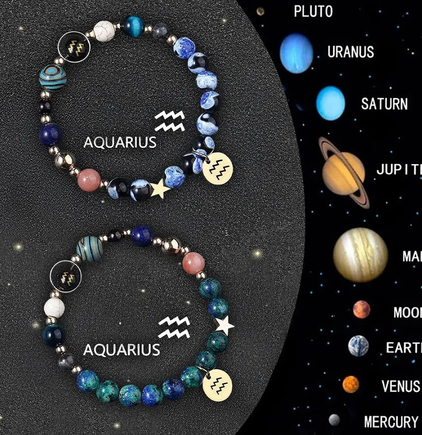Two natural stone beaded bracelets for zodiac signs on a stretch cord.