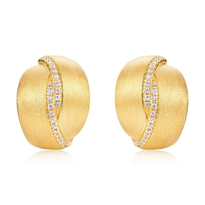 Frosted brushed geometric ear studs in 925 silver with 10k gold swimming paint finish, gold colour, pair of women's earrings