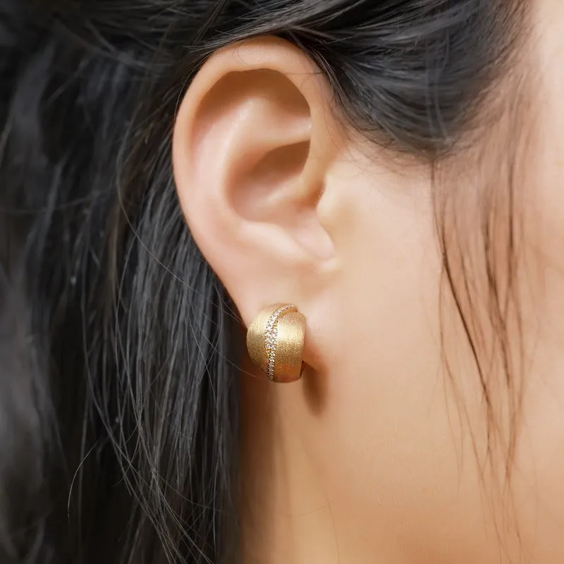 Frosted brushed geometric ear studs in 925 silver with 10k gold swimming paint finish, gold colour, pair of women's earrings