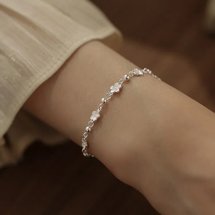 Silver copper bracelet with flower design for women, fresh style, SL-489