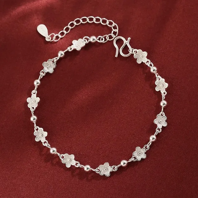 Silver copper bracelet with flower design for women, fresh style, SL-489