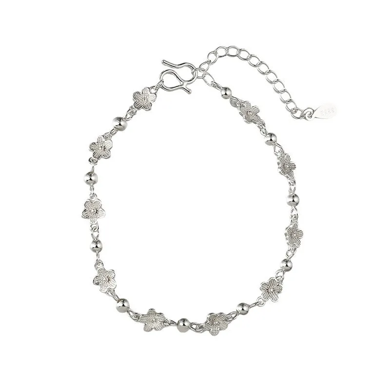 Silver copper bracelet with flower design for women, fresh style, SL-489