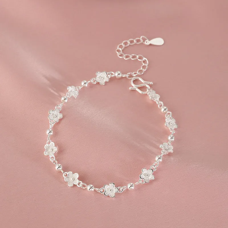 Silver copper bracelet with flower design for women, fresh style, SL-489