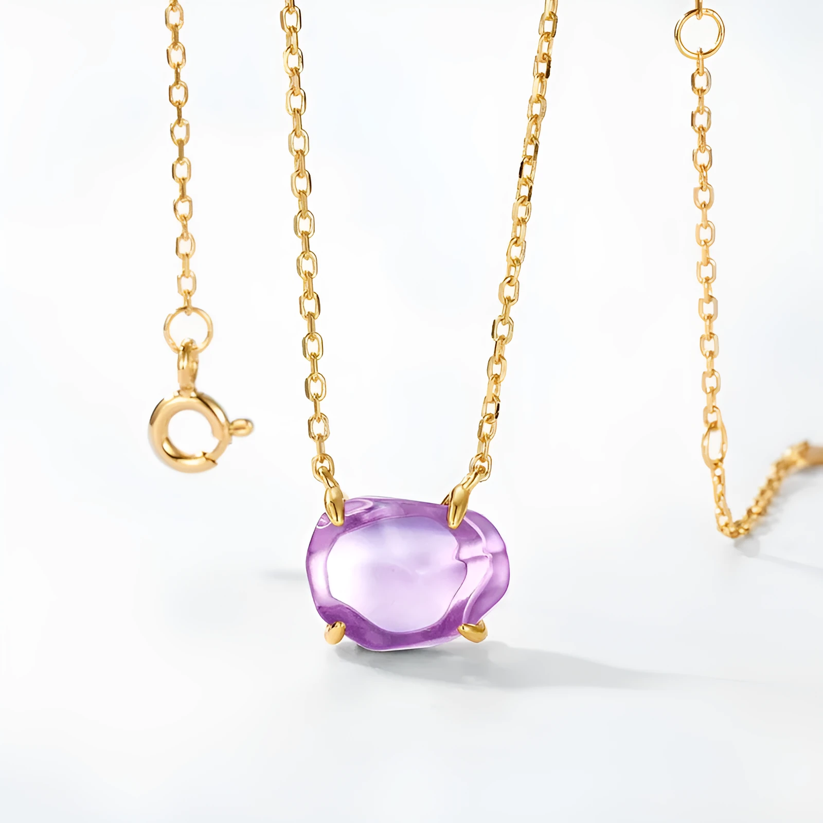 Women's geometric vintage pendant necklace with pink amethyst crystal in 925 sterling silver