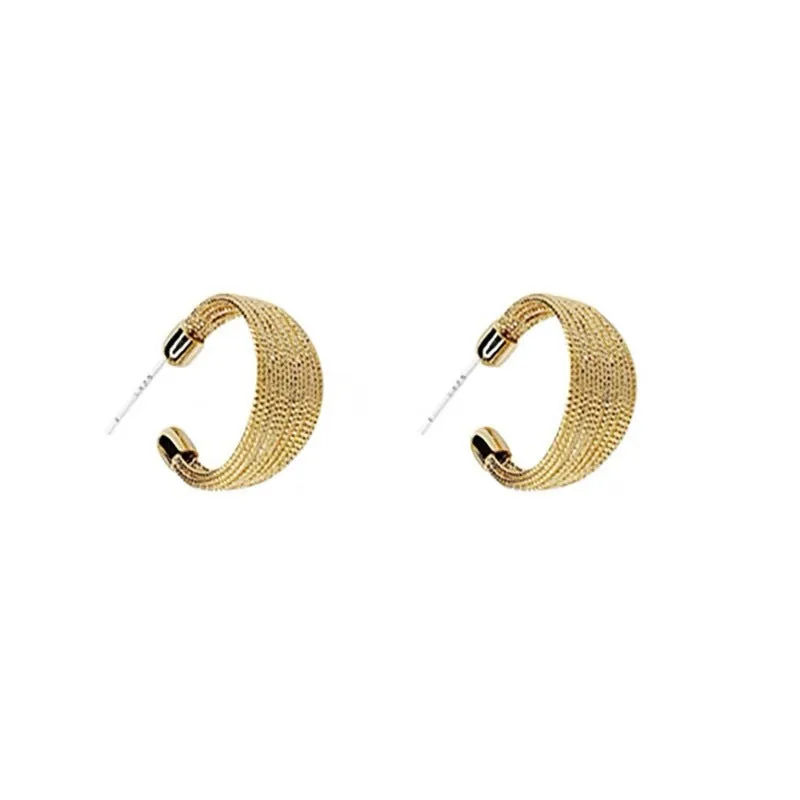 Geometric layered bracelet earrings with matching stud and clip earrings in gold or silver finishes