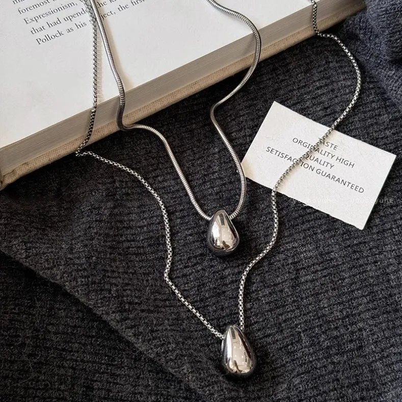 Alloy water drop pendant necklace set for women in simple geometry style with electroplated finish