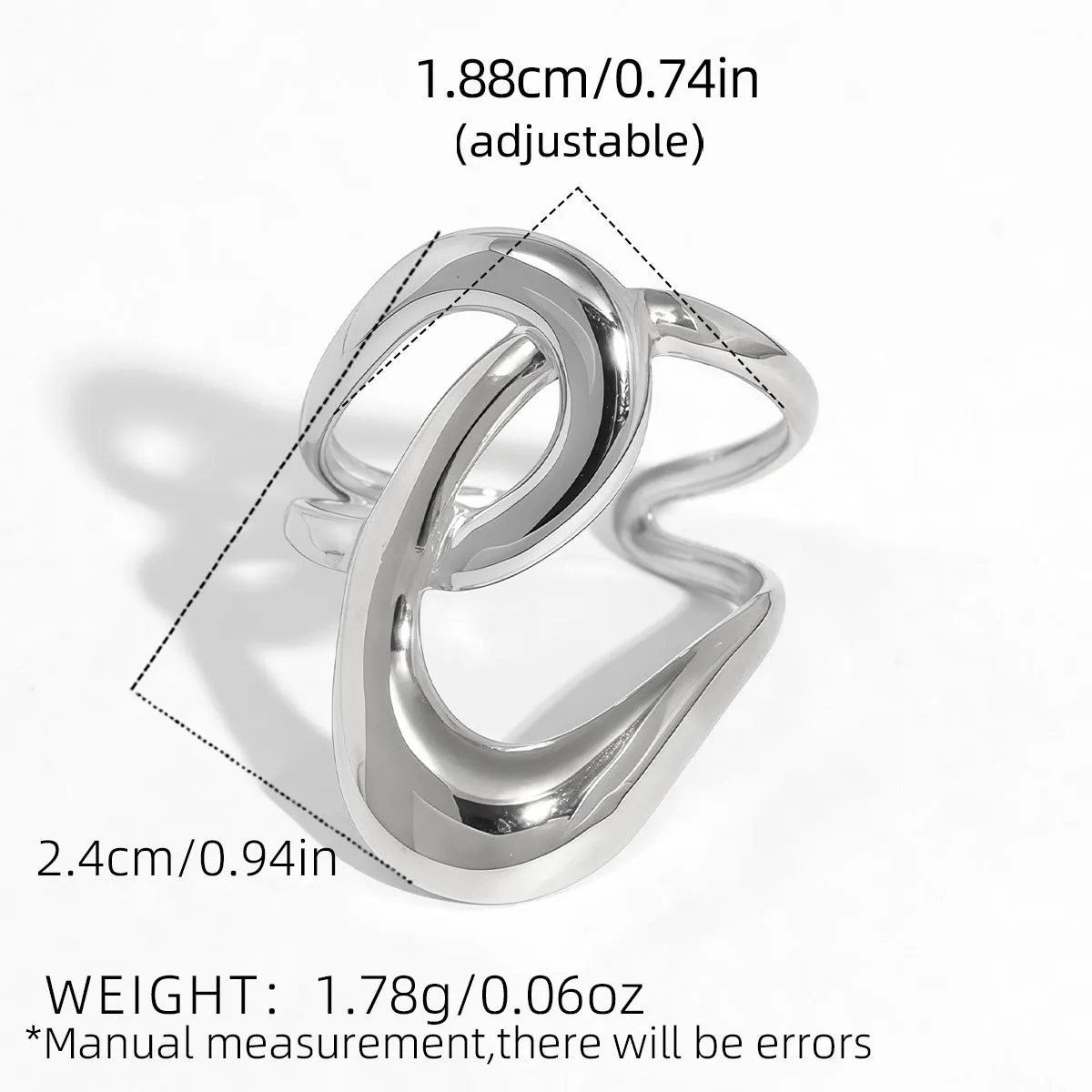 Geometric lines hollow out stainless steel ring with PVD gold plating on a neutral background