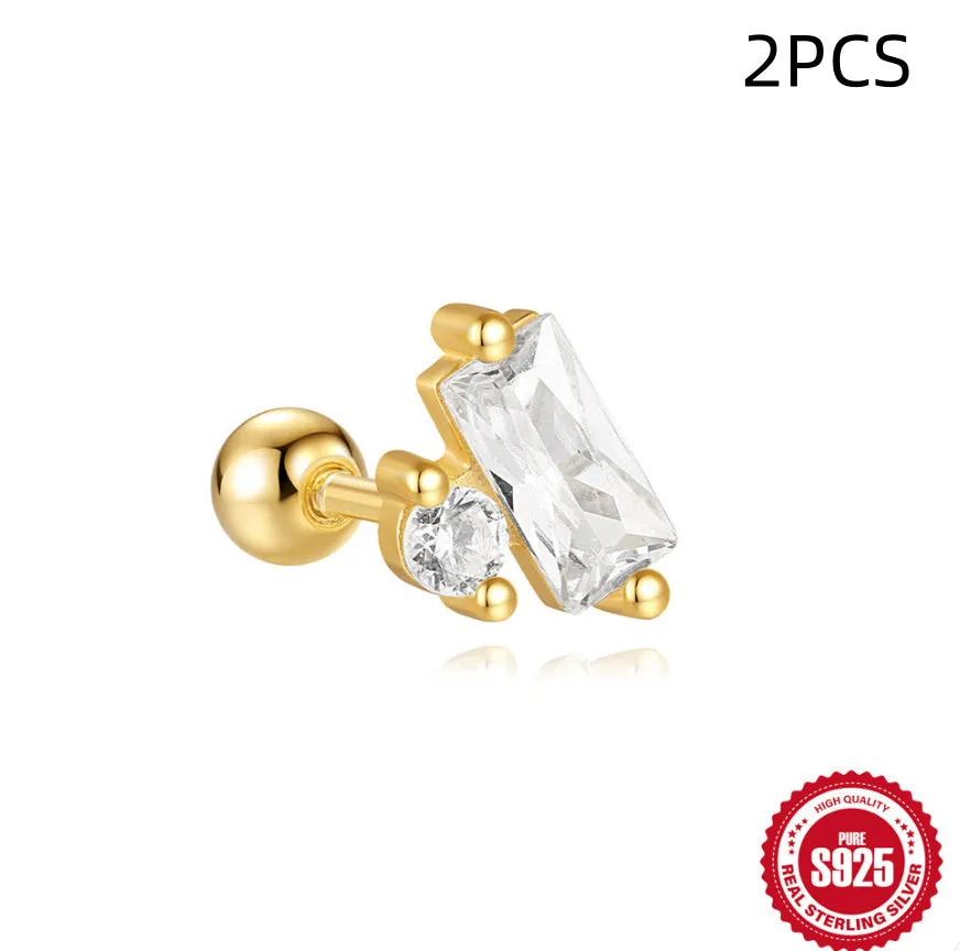 S925 sterling silver red earrings with flower design and square gravel stud elements