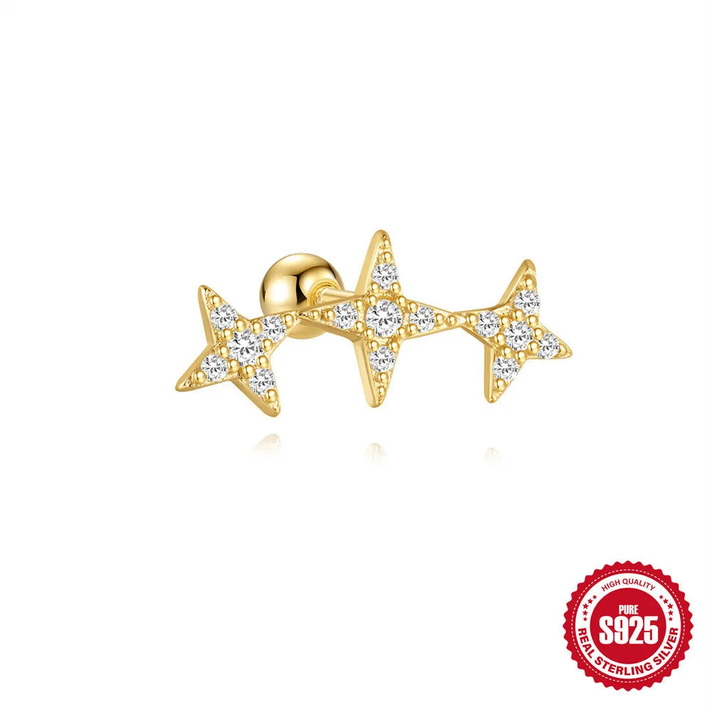S925 sterling silver red earrings with flower design and square gravel stud elements