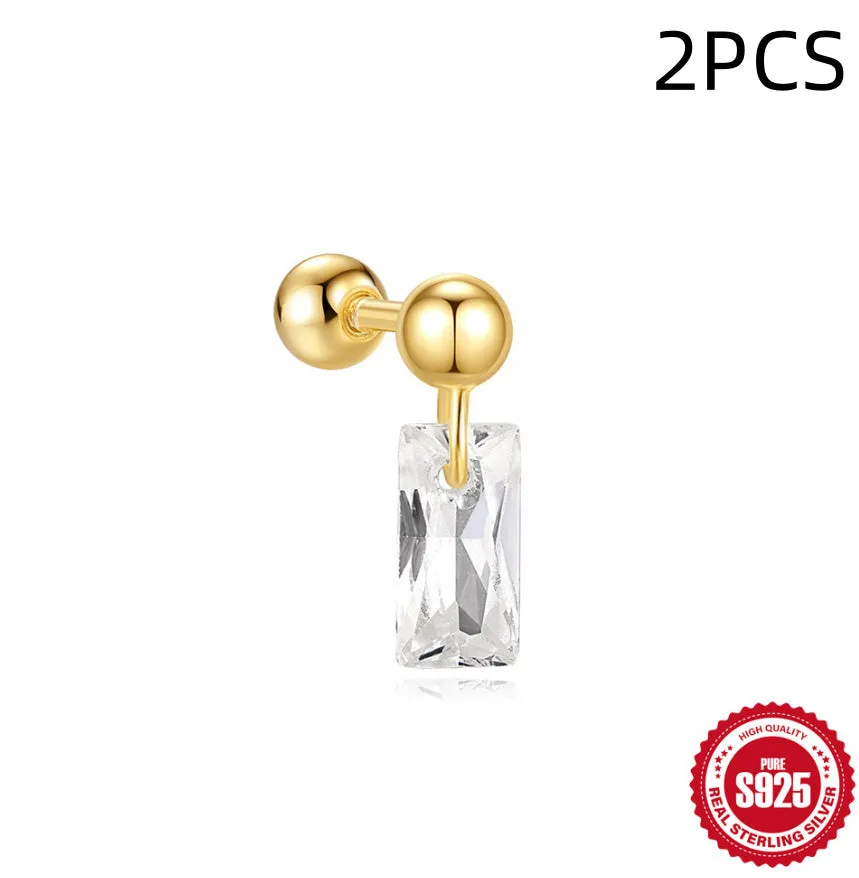 S925 sterling silver red earrings with flower design and square gravel stud elements