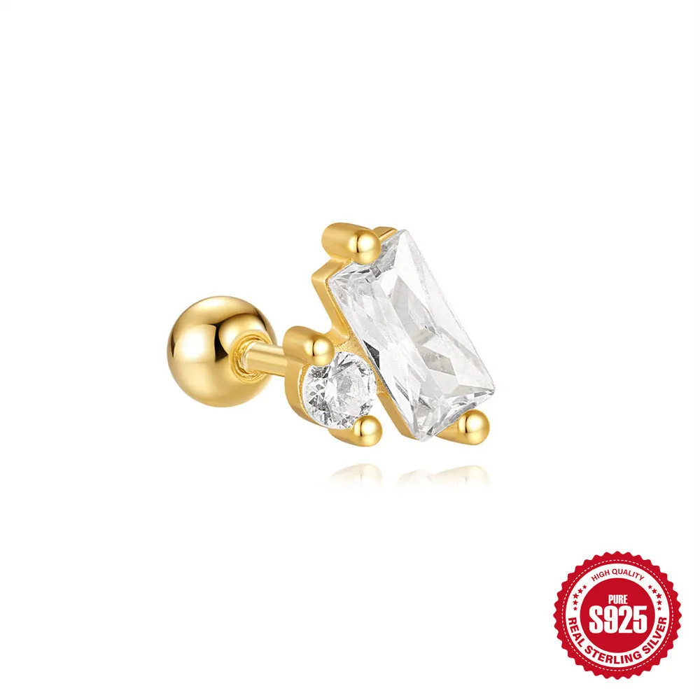 S925 sterling silver red earrings with flower design and square gravel stud elements