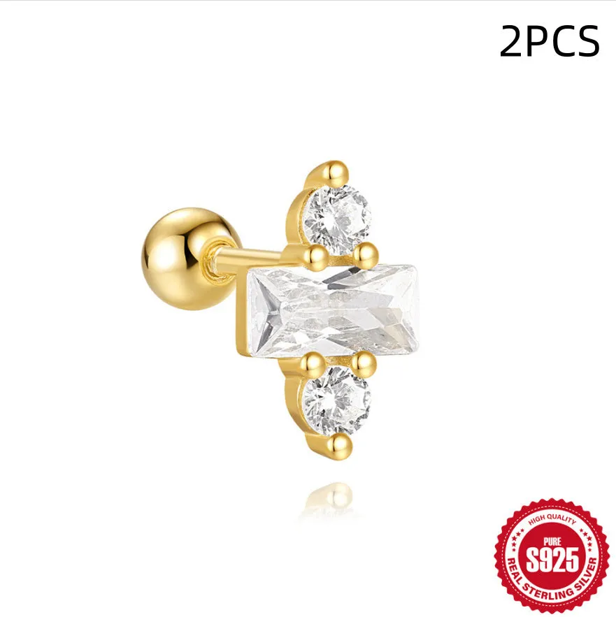 S925 sterling silver red earrings with flower design and square gravel stud elements