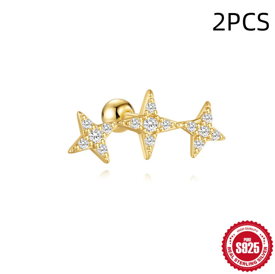 S925 sterling silver red earrings with flower design and square gravel stud elements