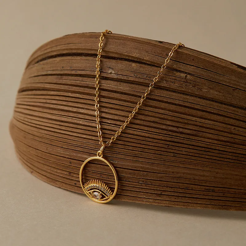 Fashion OL classic high-end versatile necklace, 18K gold-plated copper O-ring chain with geometric round pendant, 41-50cm adjustable length