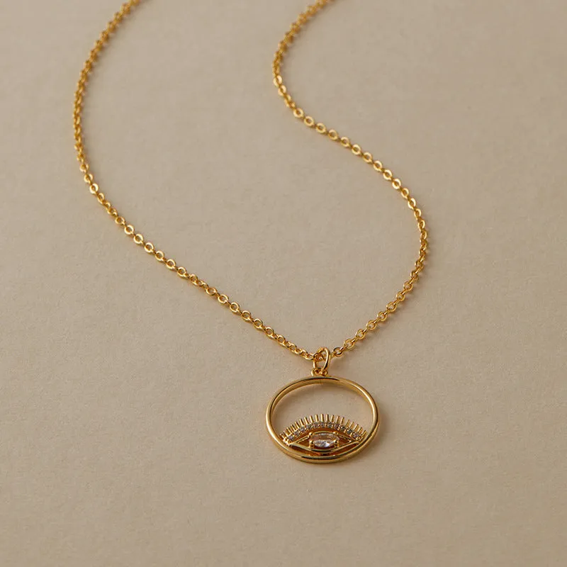 Fashion OL classic high-end versatile necklace, 18K gold-plated copper O-ring chain with geometric round pendant, 41-50cm adjustable length