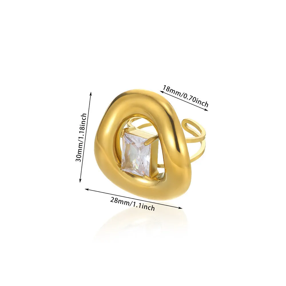 Stainless steel pearl zircon ring for women, adjustable opening, electroplating finish, European American style, colour JZ7336