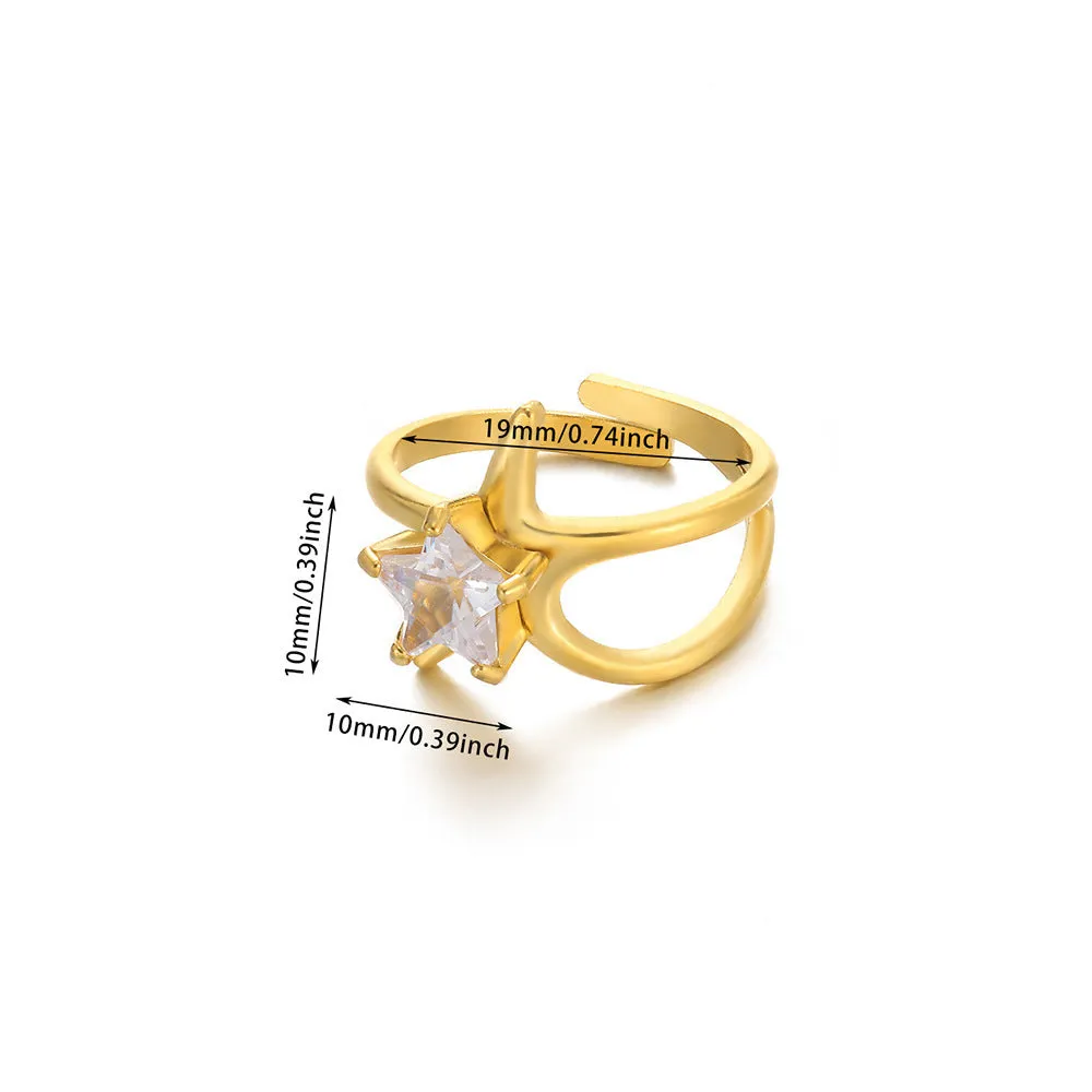 Stainless steel pearl zircon ring for women, adjustable opening, electroplating finish, European American style, colour JZ7336