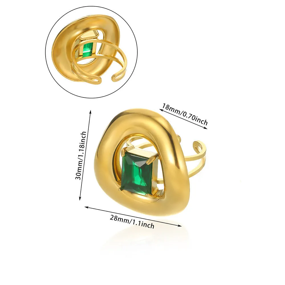Stainless steel pearl zircon ring for women, adjustable opening, electroplating finish, European American style, colour JZ7336