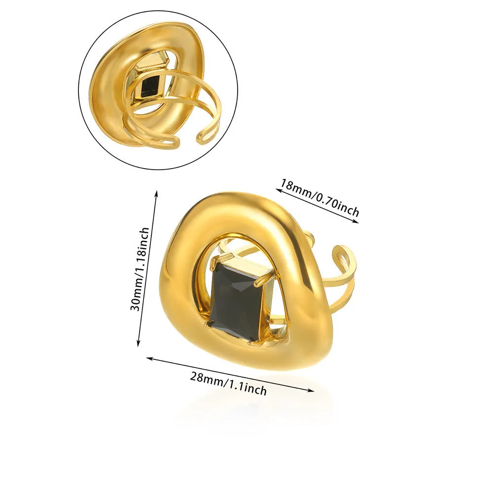 Stainless steel pearl zircon ring for women, adjustable opening, electroplating finish, European American style, colour JZ7336