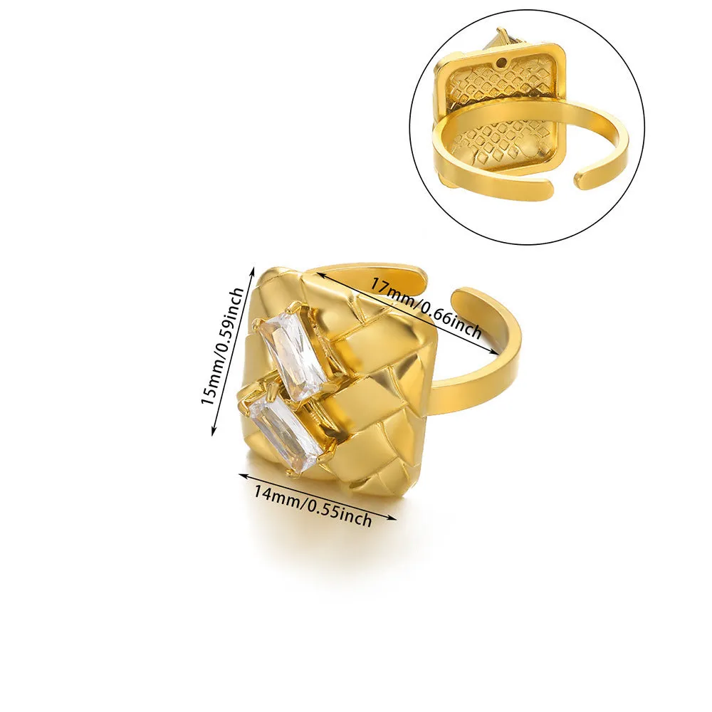 Stainless steel pearl zircon ring for women, adjustable opening, electroplating finish, European American style, colour JZ7336