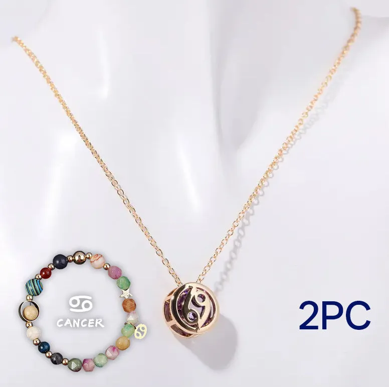 Natural stone beaded necklace set with matching bracelet on display showing twelve style colour options