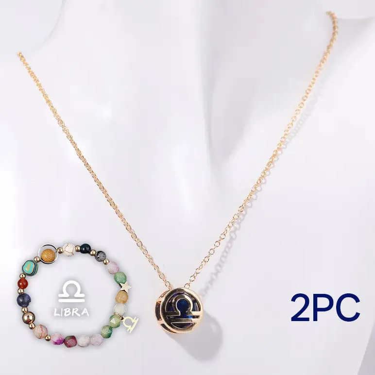 Natural stone beaded necklace set with matching bracelet on display showing twelve style colour options