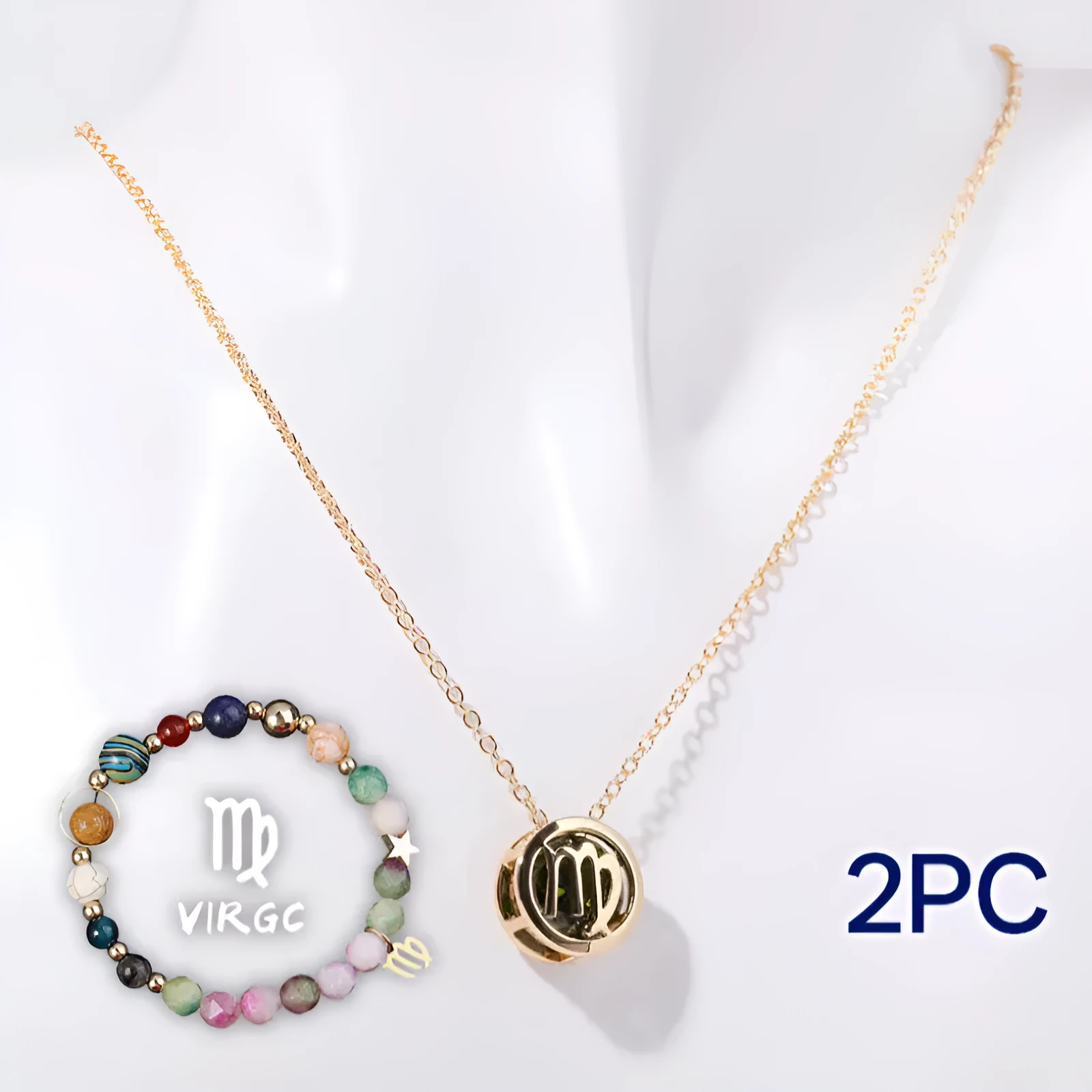Natural stone beaded necklace set with matching bracelet on display showing twelve style colour options