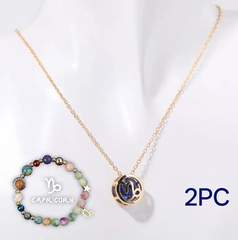 Natural stone beaded necklace set with matching bracelet on display showing twelve style colour options
