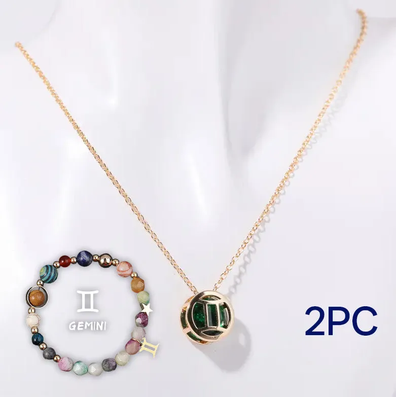 Natural stone beaded necklace set with matching bracelet on display showing twelve style colour options