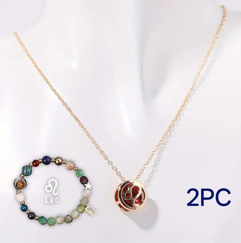 Natural stone beaded necklace set with matching bracelet on display showing twelve style colour options