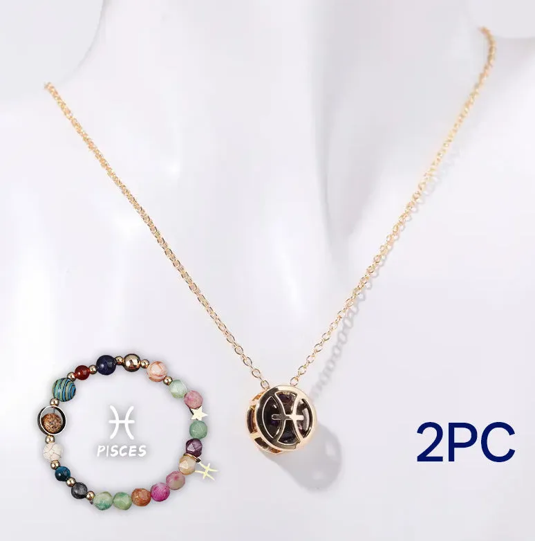 Natural stone beaded necklace set with matching bracelet on display showing twelve style colour options