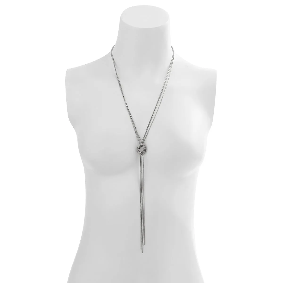 Simple long winding contrast colour necklace for women with electroplated metal snake bones chain