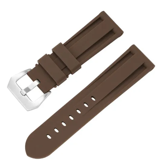 20mm silicone rubber watch strap with silver buckle, available in solid and camouflage colours