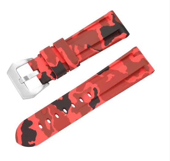 20mm silicone rubber watch strap with silver buckle, available in solid and camouflage colours