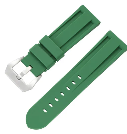 20mm silicone rubber watch strap with silver buckle, available in solid and camouflage colours