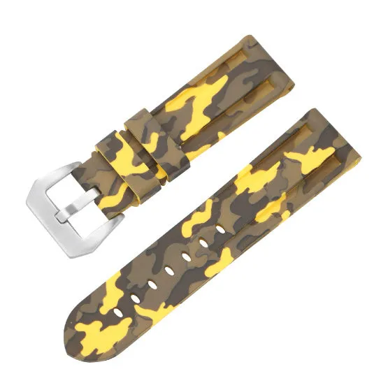 20mm silicone rubber watch strap with silver buckle, available in solid and camouflage colours