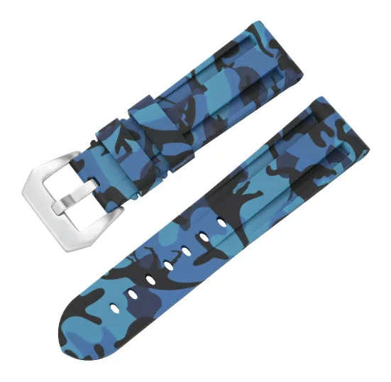 20mm silicone rubber watch strap with silver buckle, available in solid and camouflage colours