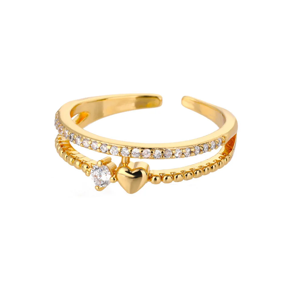 Double-layer cross frame ring in stainless steel, wave shaped, unisex style with electroplated finish available in multiple colours