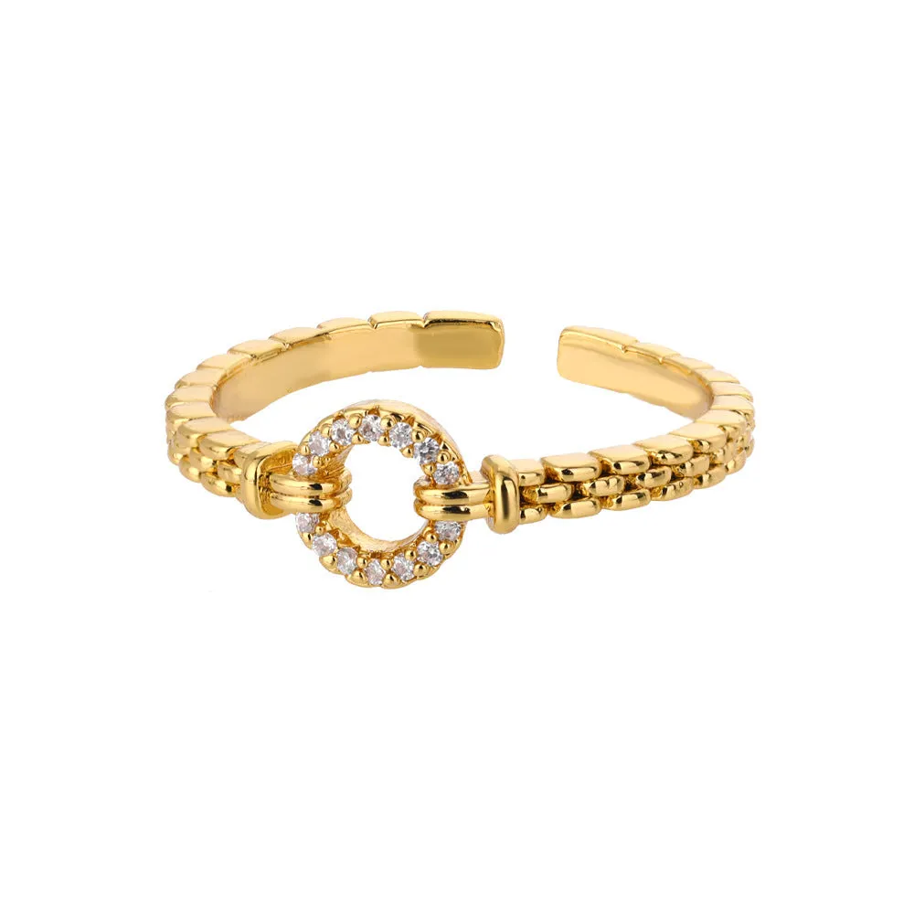 Double-layer cross frame ring in stainless steel, wave shaped, unisex style with electroplated finish available in multiple colours
