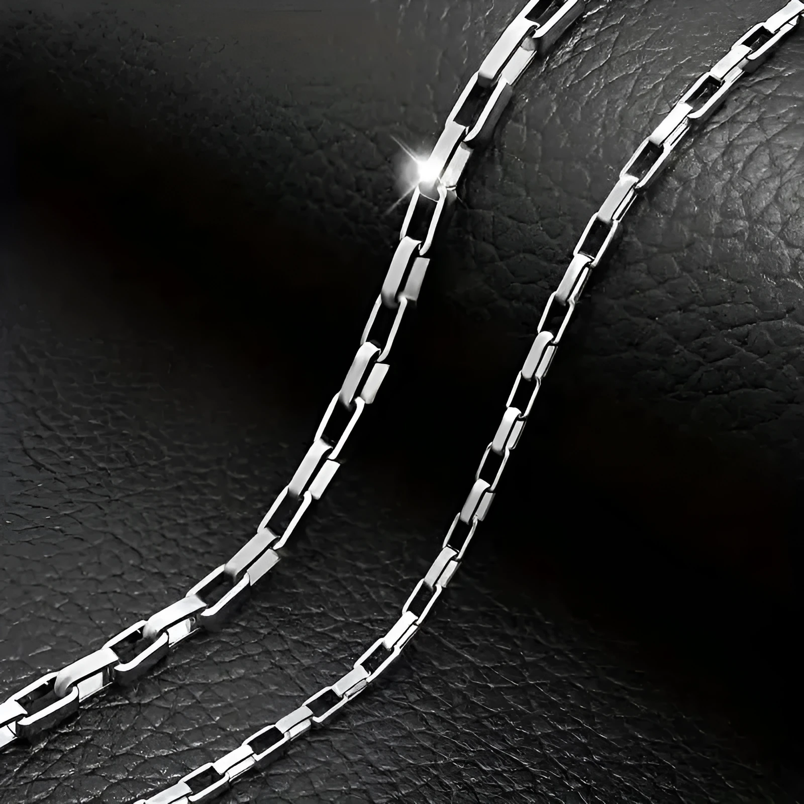 Titanium steel box chain necklace 3mm width silvery colour polished finish