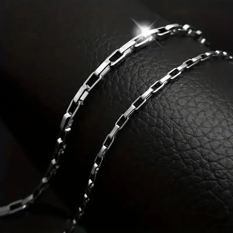 Titanium steel box chain necklace 3mm width silvery colour polished finish