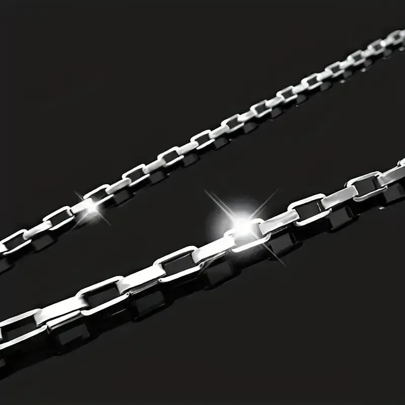 Titanium steel box chain necklace 3mm width silvery colour polished finish
