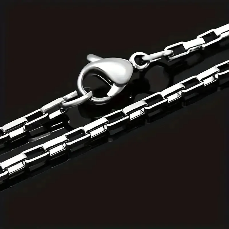 Titanium steel box chain necklace 3mm width silvery colour polished finish