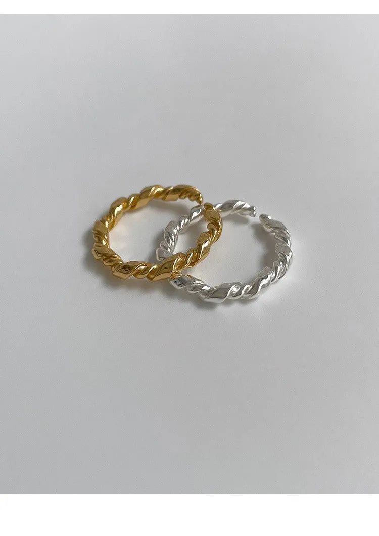 Twist cord braiding ring for women, silver-plated bow shape with cow pattern, adjustable opening