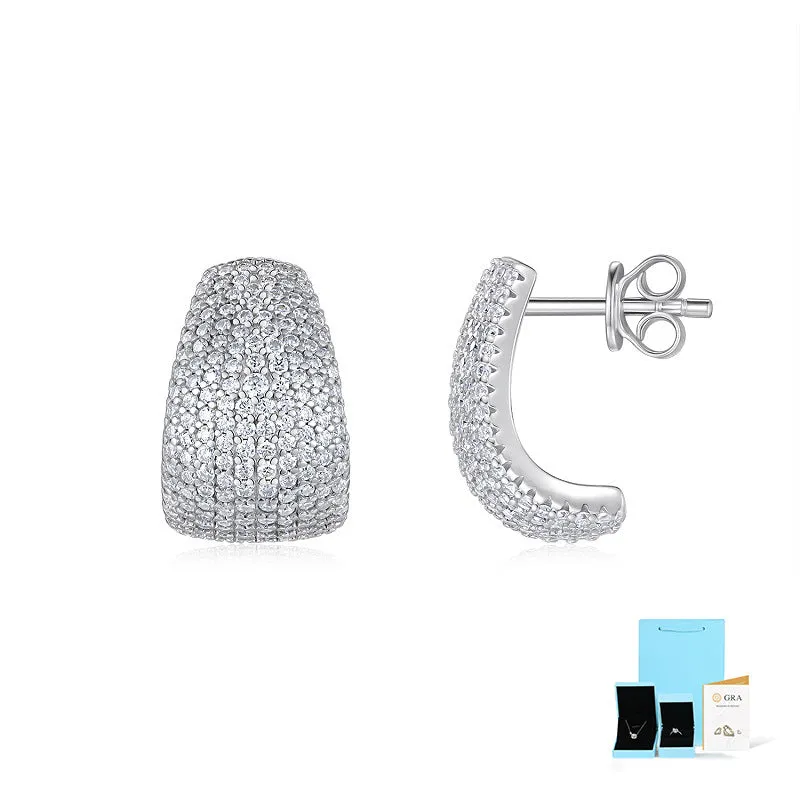 Geometric S925 sterling silver ear studs with moissanite stones in gift box